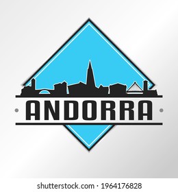 Andorra, Andorran, Andorra La Vella Skyline Logo. Adventure Landscape Design Vector City Illustration Vector illustration.