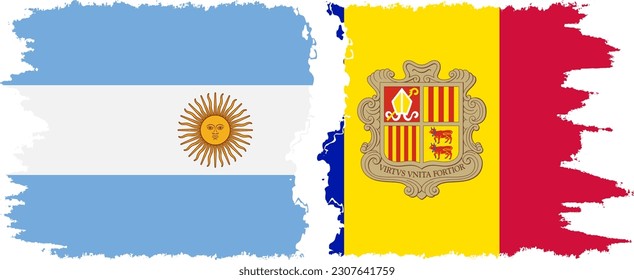 Andorra and Argentina grunge flags connection, vector