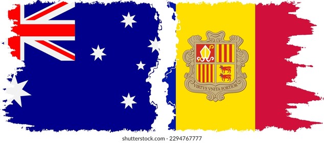 Andorra and Australia grunge flags connection, vector