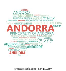 Andorra. Business and travel concept background. Word cloud with country name in different languages of the world.