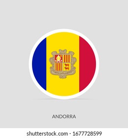 Andorra button flag icon with shadow, Round flag icon.