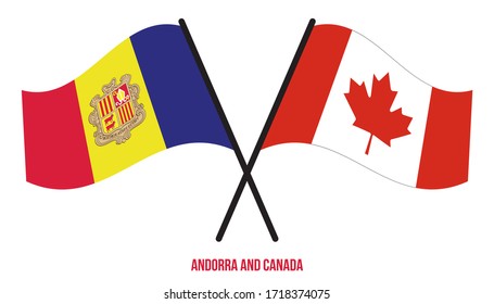 Andorra and Canada Flags Crossed And Waving Flat Style. Official Proportion. Correct Colors.