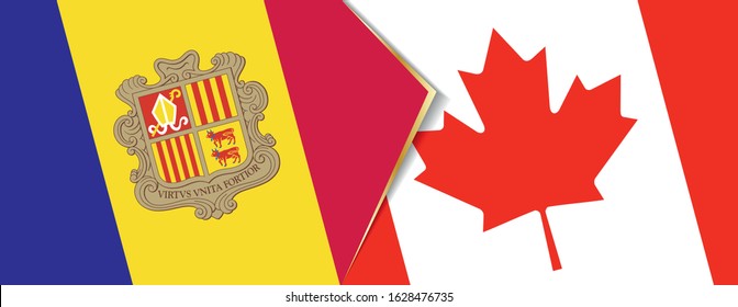 Andorra and Canada flags, two vector flags symbol of relationship or confrontation.