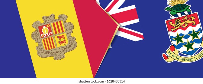 Andorra and Cayman Islands flags, two vector flags symbol of relationship or confrontation.