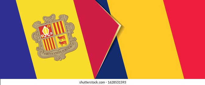 Andorra and Chad flags, two vector flags symbol of relationship or confrontation.