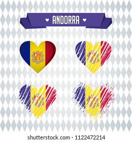 Andorra. Collection of four vector hearts with flag. Heart silhouette