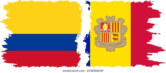 Andorra e Colômbia grunge bandeiras conexão, vetor