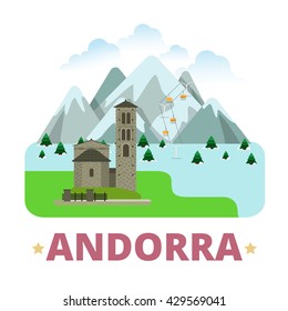 Andorra country badge fridge magnet design template. Vallnord Sant Joan de Caselles. Flat cartoon style sight web site vector illustration. World vacation travel sightseeing Europe European collection