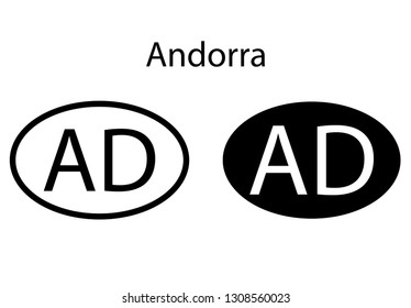 Andorra country code icon.  Iso code country domain name.   AD- Andorra abbreviated. vector