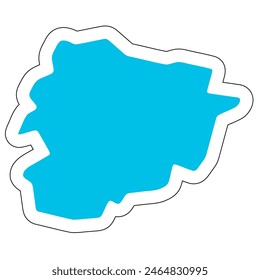 Andorra country silhouette. High detailed map. Solid blue vector sticker with white contour isolated on white background.