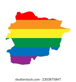 Andorra country silhouette. Country map silhouette in rainbow colors of LGBT flag.