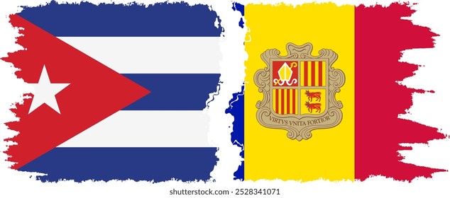 Andorra y Cuba, conexión de banderas grunge, Vector