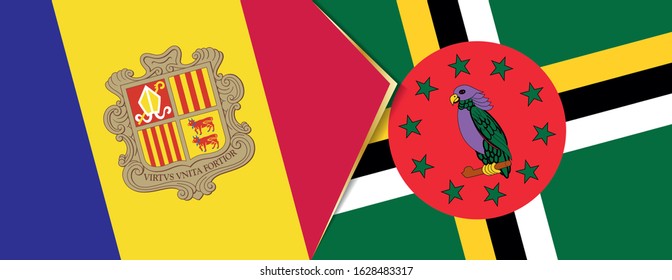 Andorra and Dominica flags, two vector flags symbol of relationship or confrontation.