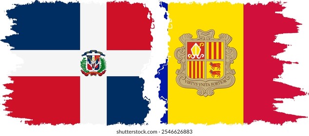 Andorra and Dominican Republic grunge flags connection, vector