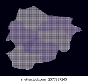 Andorra dotted map. Digital style map of the country on dark background. Andorra shape with circle dots. Colored dots style. Small size circles. Artistic vector illustration.