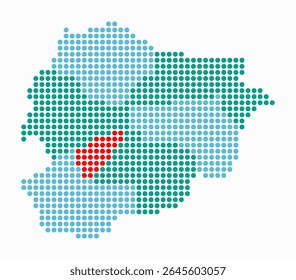 Andorra dotted map. Digital style map of the country on white background. Andorra shape with circle dots. Colored dots style. Large size circles. Modern vector illustration.