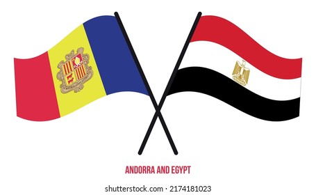 Andorra and Egypt Flags Crossed And Waving Flat Style. Official Proportion. Correct Colors.