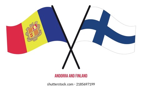 Andorra and Finland Flags Crossed And Waving Flat Style. Official Proportion. Correct Colors.