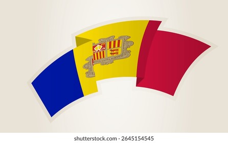Bandeira de Andorra em forma de fita abstrata, símbolo nacional do Andorra. Este vetor é ideal para uso em eventos nacionais, Dia da Independência, competições desportivas internacionais.
