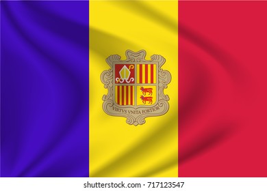 Andorra flag background with cloth texture. Andorra Flag vector illustration.