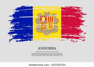 Andorra flag with brush stroke effect and information text poster, vector background