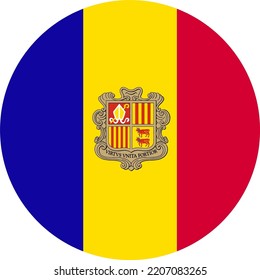 Bandera de Andorra en forma de círculo aislada en fondo transparente