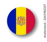 Andorra flag - flat vector circle icon or badge with dropped shadow.