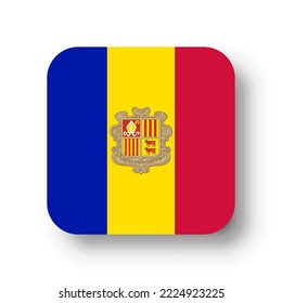 Andorra flag - flat vector square with rounded corners and dropped shadow.