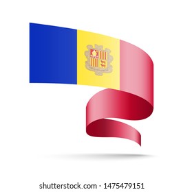 Andorra flag in the form of wave ribbon vector illustration on white background.