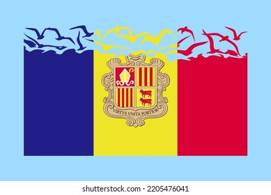 Andorra flag with freedom concept, independent country idea, Andorra flag transforming into flying birds vector, sovereignty metaphor, flat design