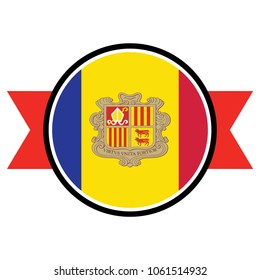 Andorra flag in glossy round button of icon. 
flag logo of Andorra emblem isolated on white background, Andorra national concept sign, Vector illustration.