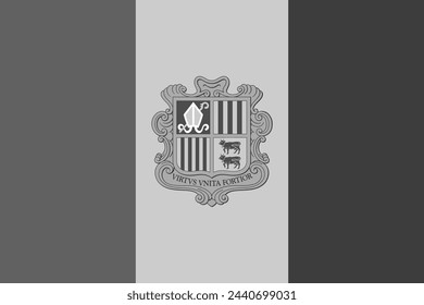 Bandera de Andorra - ilustración vectorial monocromática en escala de grises. Bandera en blanco y negro