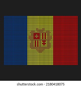 Andorra flag with grunge texture in dot style. Abstract vector illustration of a flag with halftone effect for wallpaper. Happy Independence Day background concept.