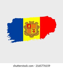 Andorra Fahne mit Grunge-Textur. Vektorgrafik der Andorra-Fahne mit Pinsel mit Grunge-Effekt und Wasserfarbenstrich. Alles Gute zum Unabhängigkeitstag!