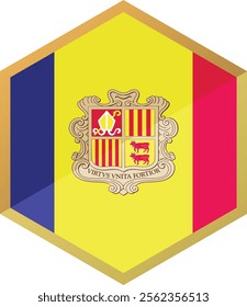 Andorra flag in hexagon shape icon