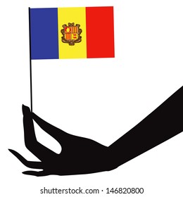 Andorra flag in his hand. Vector illustration.