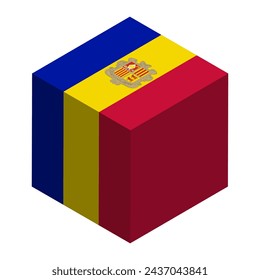 Andorra flag - isometric 3D cube isolated on white background. Vector object.