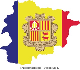 ANDORRA FLAG WITH MAP VECTOR ILLUSTRATION