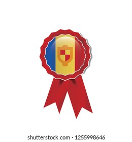 Andorra flag medal vector design.  Realistic 3D red color