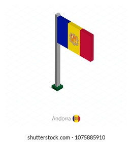 Andorra  Flag on Flagpole in Isometric dimension. Isometric blue background. Vector illustration.