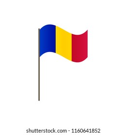 Andorra flag on the flagpole. Official colors and proportion correctly. Waving of Andorra flag on flagpole, vector illustration isolate
