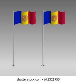 Andorra flag on the flagpole. Official colors and proportion correctly. High detailed vector illustration. 3d and isometry. EPS10