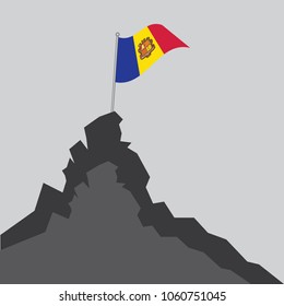 Andorra flag on the mountain peak. Business concept, goal achievement, success, winning. Flat style,flag of Andorra, vector illustration.EPS10.