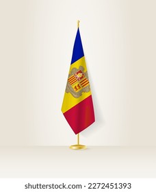 Bandera de Andorra en un puesto de bandera. Ilustración vectorial.