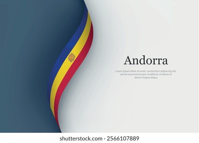 Andorra flag on Waving ribbon. Template for independence day