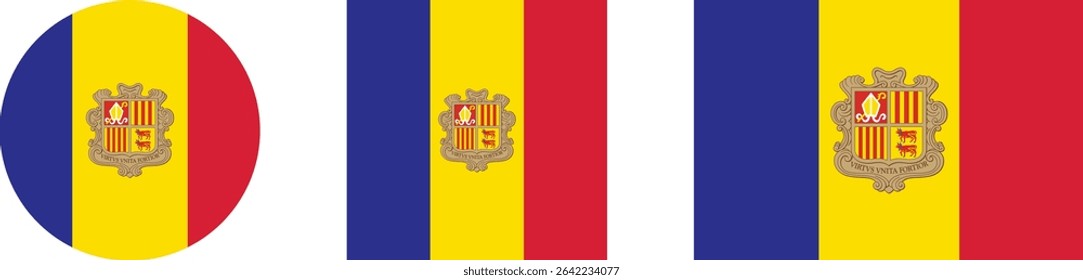 
Andorra flag PNG vector. Andorra square and round icon isolated on transparent PNG background. Andorra flag icon.