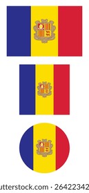 
Andorra flag PNG vector. Andorra square and round icon isolated on transparent PNG background. Andorra flag icon.