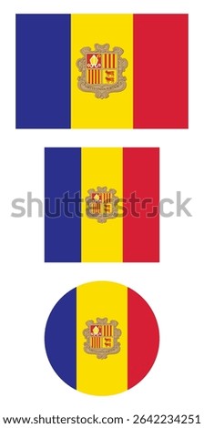 
Andorra flag PNG vector. Andorra square and round icon isolated on transparent PNG background. Andorra flag icon.