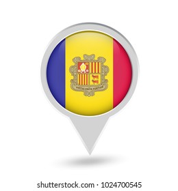 Andorra Flag Round Pin Icon. Vector icon.