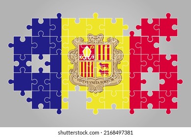 Bandera de Andorra forma de rompecabezas vector, mapa de rompecabezas, bandera de Andorra para niños y aulas, logotipo de país activo, concepto de solución de problemas, diseño plano